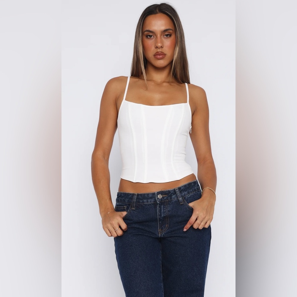White Fox Boutique Jealousy White Bustier Corset Tank Top Size S NWT